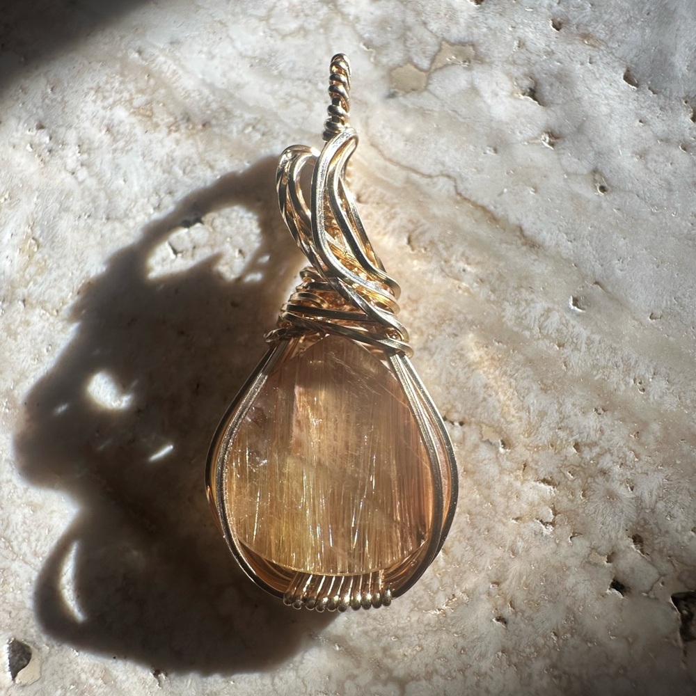 14k Gold Fill Rutilated Quartz Healing Stone Necklace Pendant